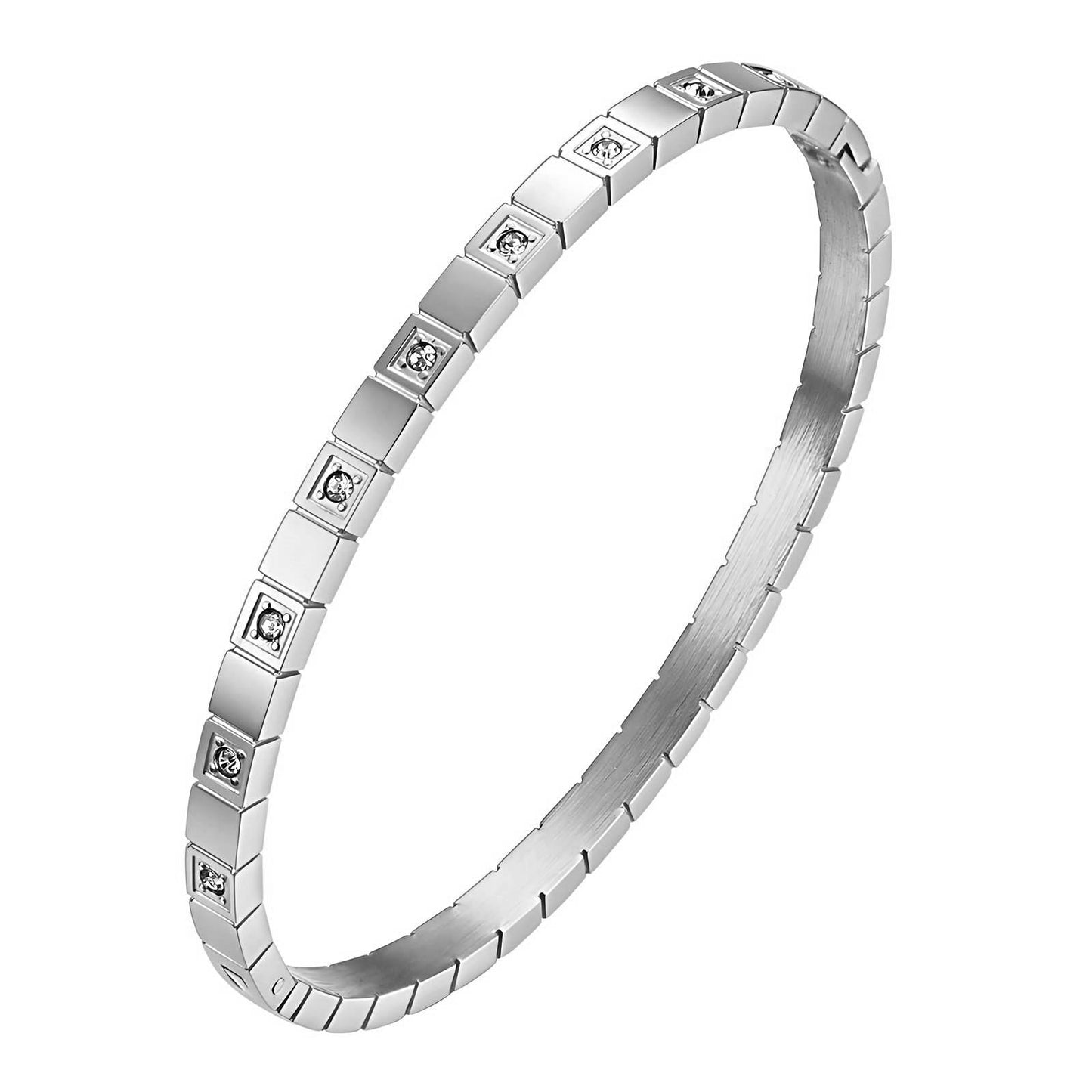 Zirconia Grid Silver Bangle