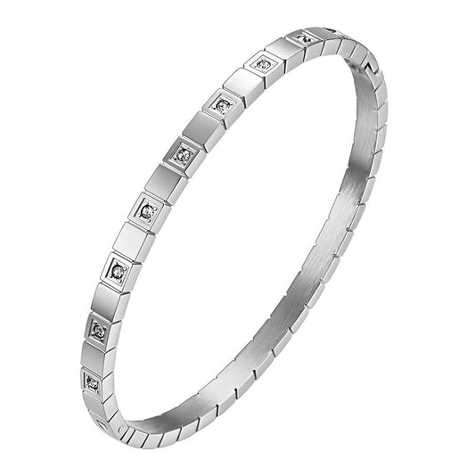 Zirconia Grid Silver Bangle