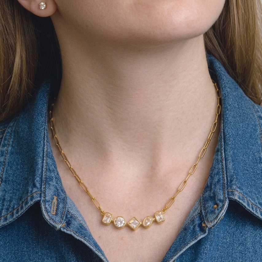 Geometric CZ Paperclip Necklace