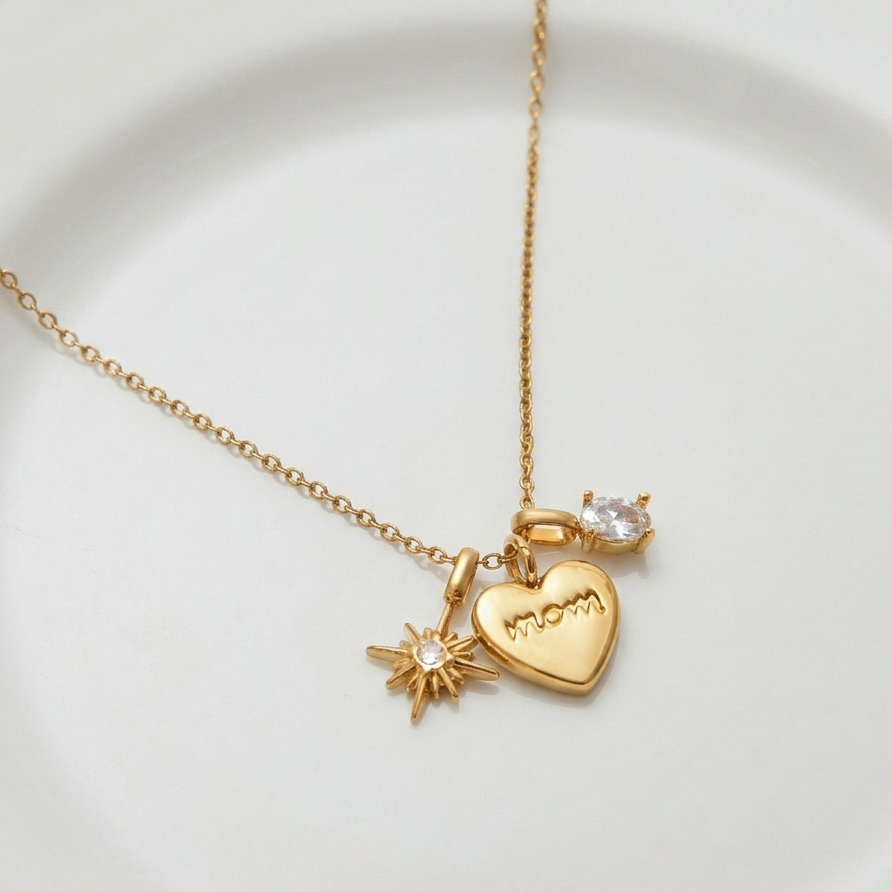 Mom Heart Charm Necklace