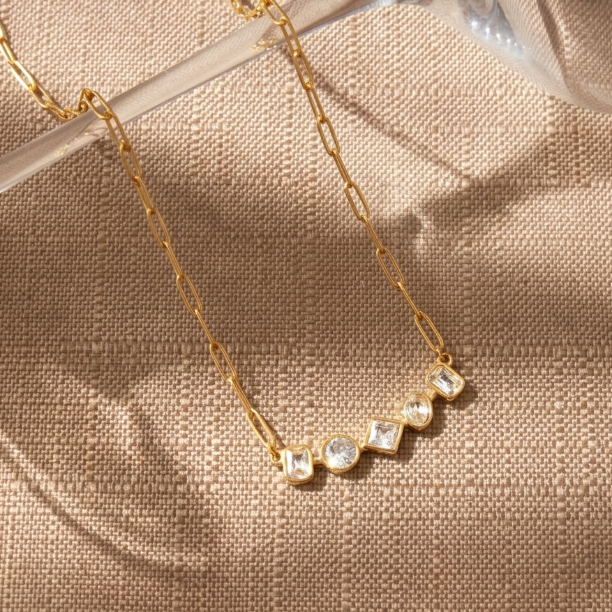 Geometric CZ Paperclip Necklace