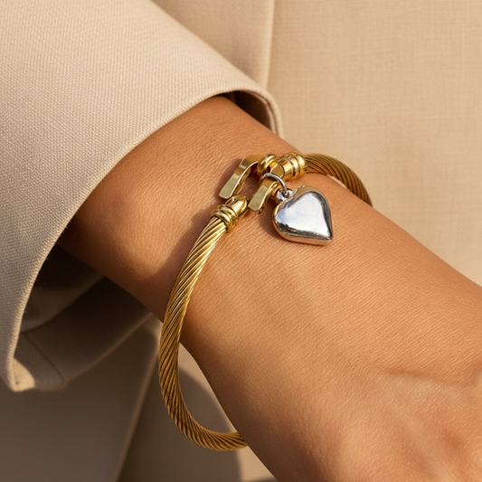 Amora Two-Tone Heart Bangle