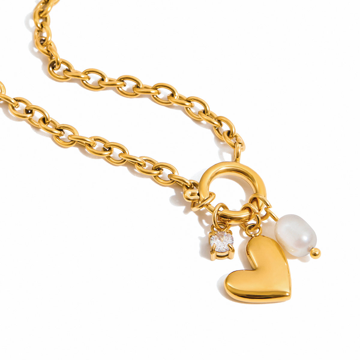 Heart and Pearl Charm Necklace