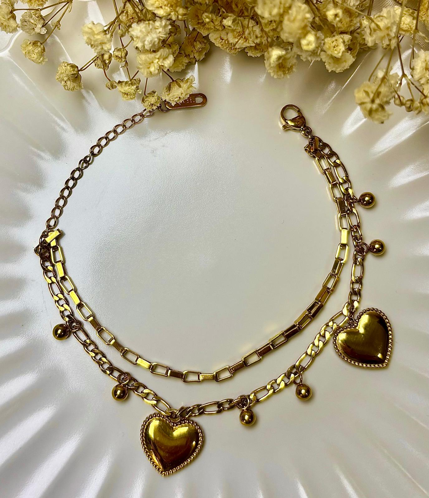 Layered Heart & Bead Bracelet